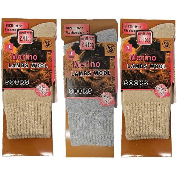 Women Merino Lamb Wool Crew Socks, Warm Winter Boots Sux , 3 Pairs, 9-11, NEW - Picture 1 of 3